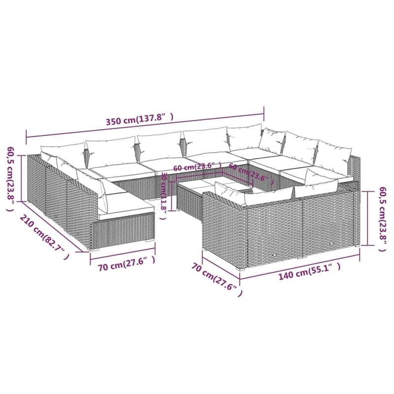 Afuera Living 12 Piece Poly Rattan Large Garden Lounge Set in Black