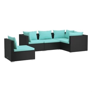 Afuera Living Contemporary 5 Piece Garden Lounge Set in Black/Blue