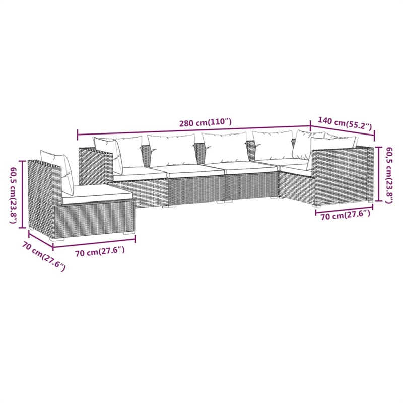 Afuera Living Contemporary 6 Piece Steel Garden Lounge Set in Black