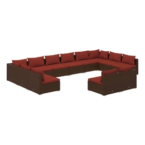 Afuera Living 12 Piece Poly Rattan Garden Lounge Set in Red/Brown