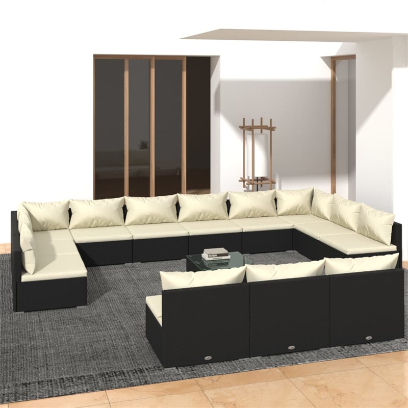 Afuera Living 14 Piece Poly Rattan Garden Lounge Set in Black/Cream