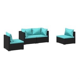 Afuera Living 4 Piece Poly Rattan Garden Lounge Set in Black/Blue