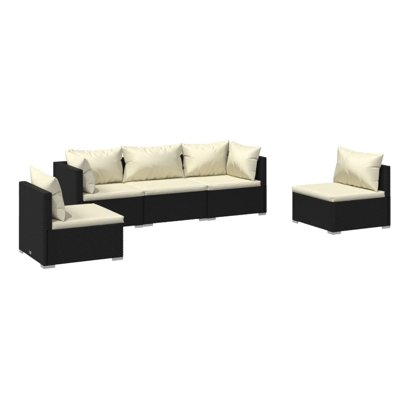 Afuera Living 5 Piece Poly Rattan Garden Lounge Set in Black/Cream
