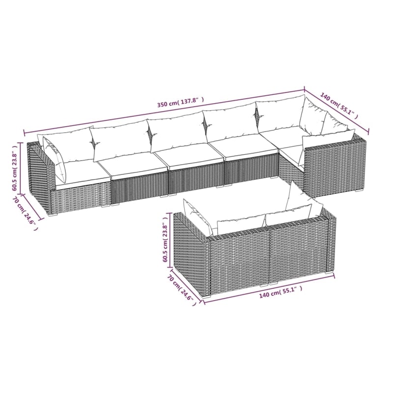Afuera Living 8 Piece Poly Rattan Garden Lounge Set in Black