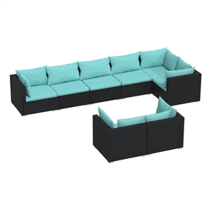 Afuera Living Contemporary 8 Piece Steel Garden Lounge Set in Black/Blue
