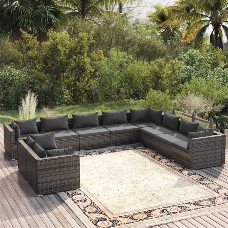 Afuera Living Contemporary Poly Rattan Garden Lounge Set in Gray