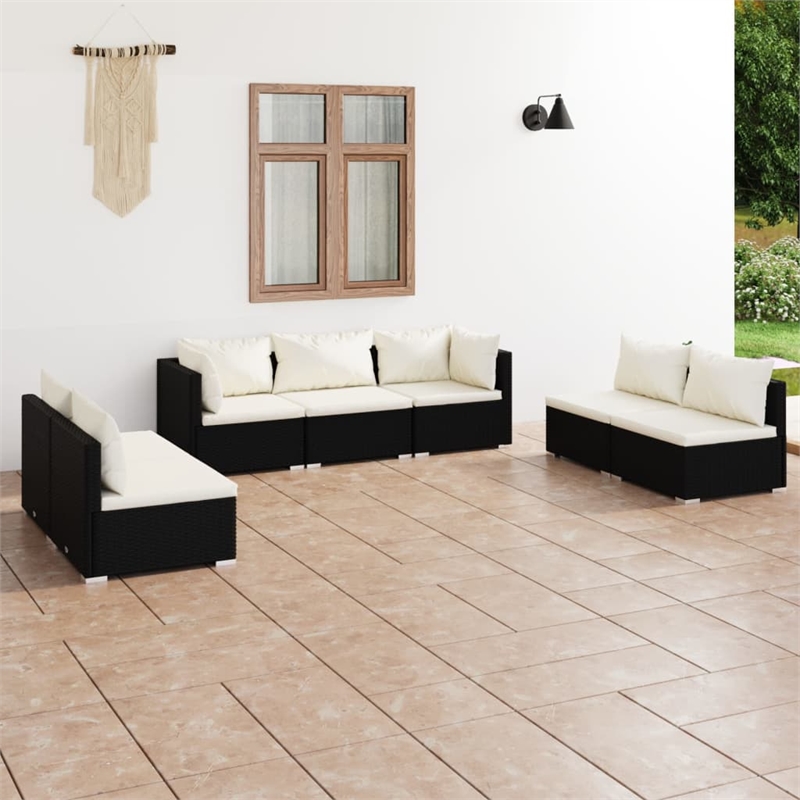 Afuera Living 7 Piece Poly Rattan Garden Lounge Set in Black/Cream