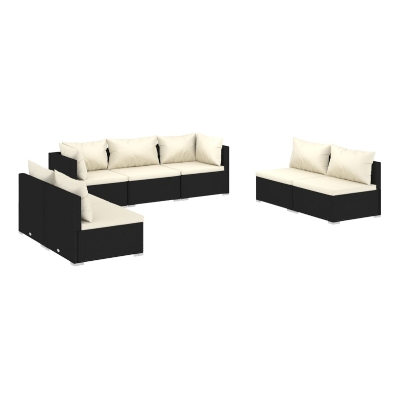 Afuera Living 7 Piece Poly Rattan Garden Lounge Set in Black/Cream