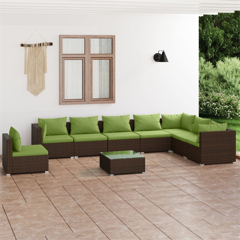 Afuera Living 9 Piece Steel Garden Lounge Set in Green/Brown