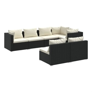 Afuera Living Contemporary 7 Piece Steel Lounge Set in Black/Cream