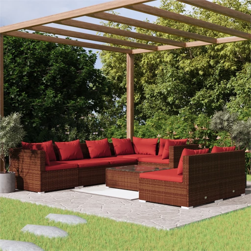 Afuera Living Contemporary 8 Piece Garden Lounge Set in Red/Brown