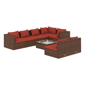 Afuera Living Contemporary 8 Piece Garden Lounge Set in Red/Brown