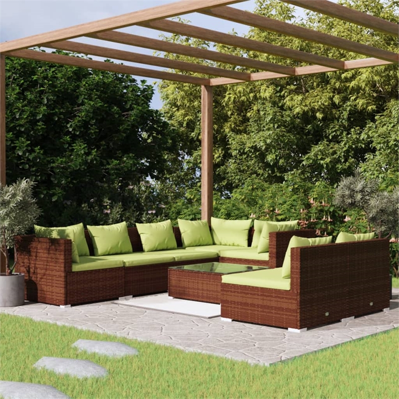 Afuera Living 8 Piece Poly Rattan Garden Lounge Set in Brown