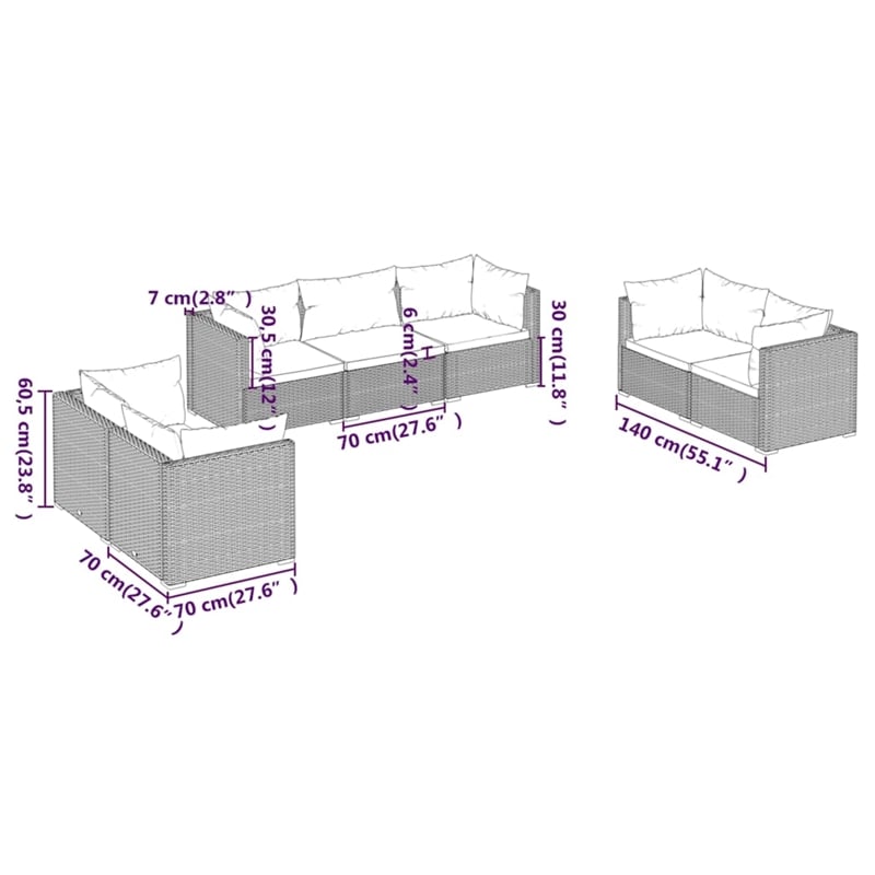 Afuera Living 7 Piece Poly Rattan Garden Lounge Set in Black/Blue