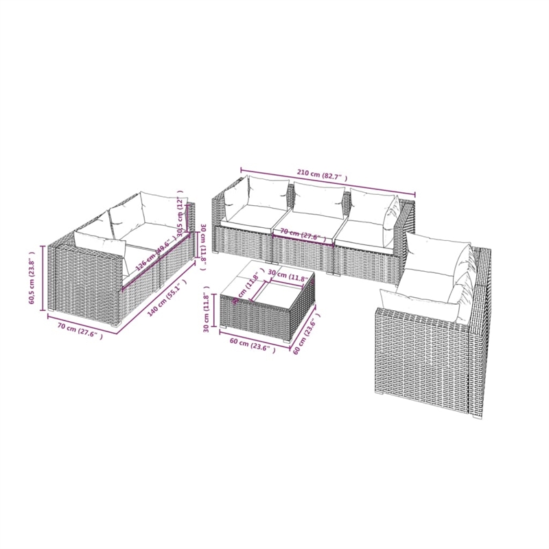 Afuera Living Contemporary Synthetic Poly Rattan Garden Lounge Set in Brown