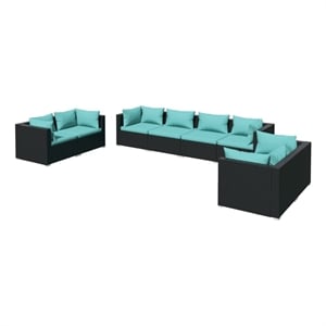 Afuera Living Contemporary 8 Piece Garden Lounge Set in Black/Blue