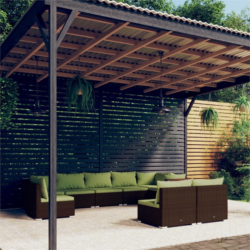 Afuera Living 9 Piece Steel Garden Lounge Set in Green/Brown