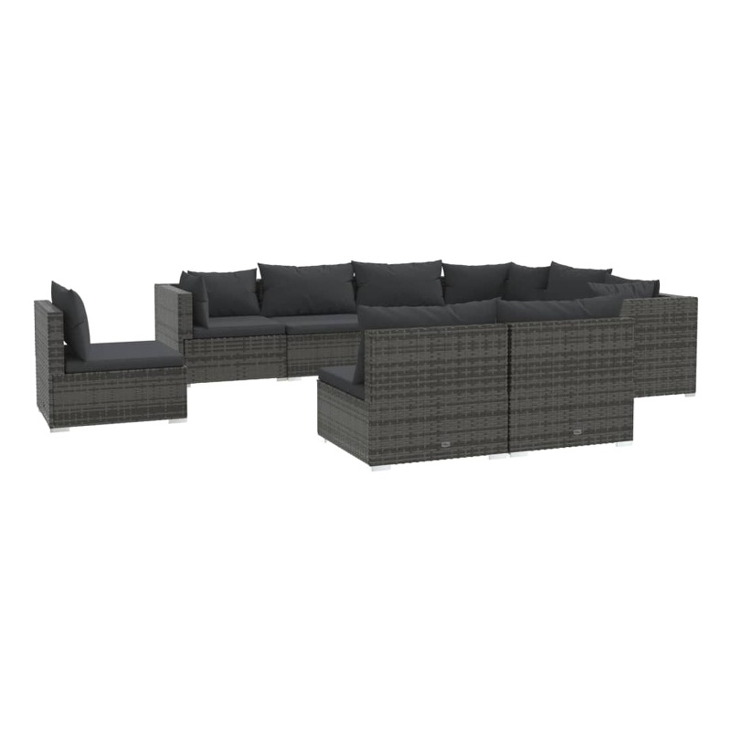 Afuera Living Contemporary 9 Piece Poly Rattan Garden Lounge Set in Gray