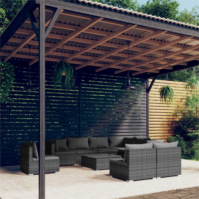 Afuera Living 10 Piece Poly Rattan Garden Lounge Set in Gray