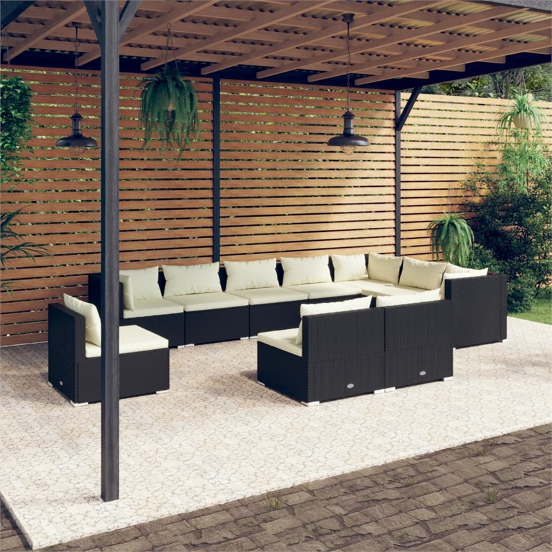 Afuera Living 10 Piece Poly Rattan Large Garden Lounge Set in Black/Cream