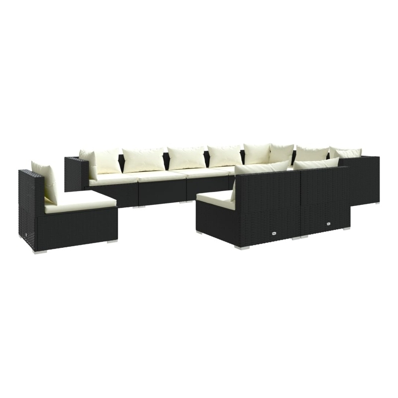 Afuera Living 10 Piece Poly Rattan Large Garden Lounge Set in Black/Cream