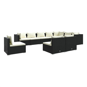 Afuera Living 10 Piece Poly Rattan Large Garden Lounge Set in Black/Cream