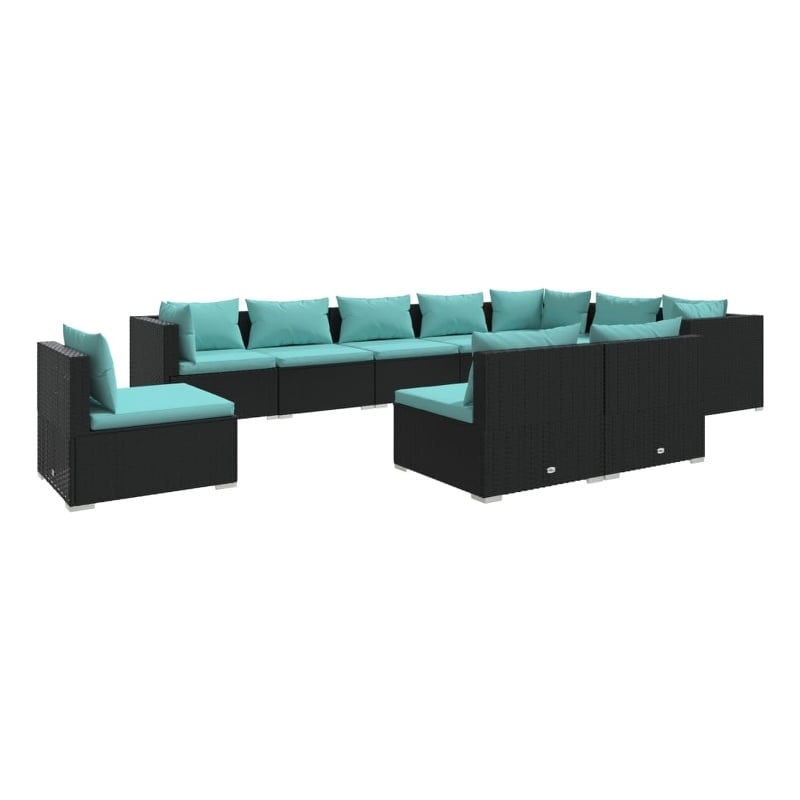 Afuera Living 10 Piece Poly Rattan Small Garden Lounge Set in Black/Blue