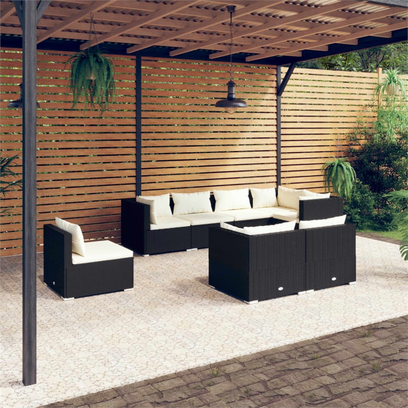 Afuera Living 8 Piece Poly Rattan Garden Lounge Set in Black/Cream