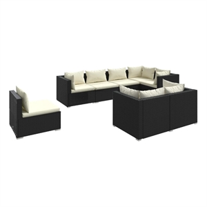 Afuera Living 8 Piece Poly Rattan Garden Lounge Set in Black/Cream