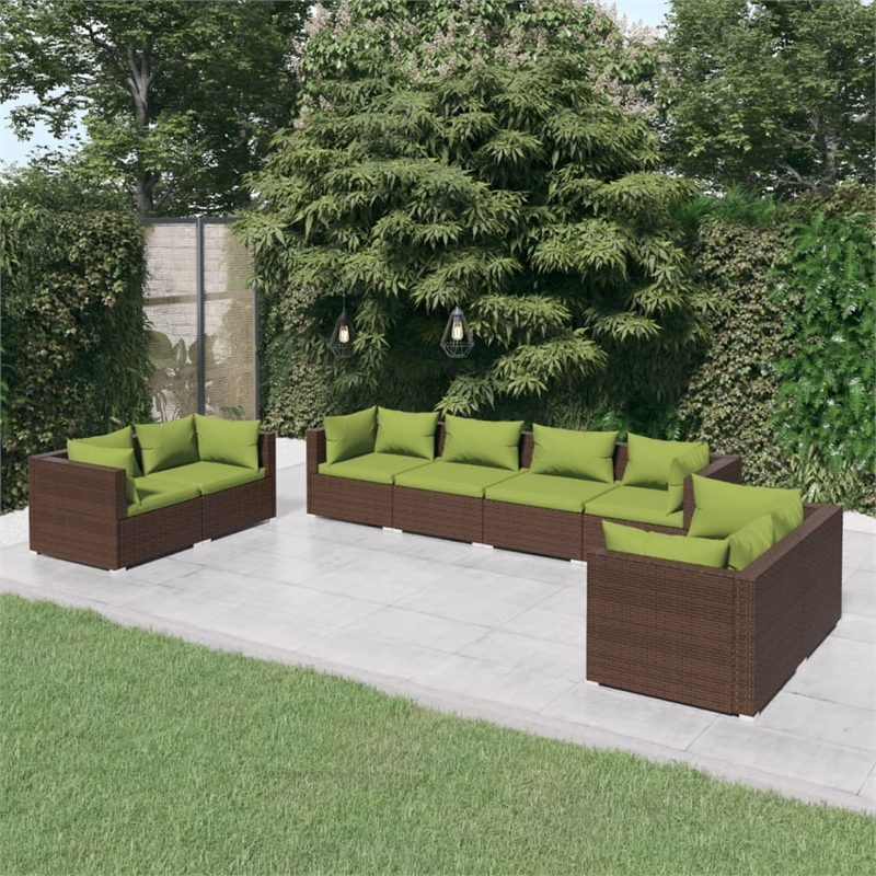 Afuera Living 8 Piece Poly Rattan Garden Lounge Set in Green/Brown
