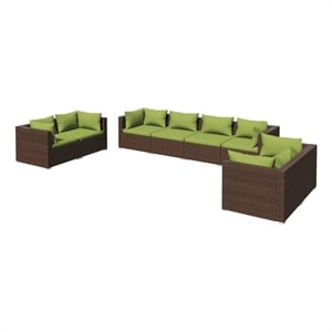 Afuera Living 8 Piece Poly Rattan Garden Lounge Set in Green/Brown
