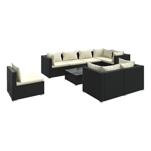 Afuera Living Contemporary 9 Piece Garden Lounge Set in Black/Cream