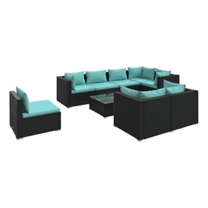 Afuera Living 9 Piece Steel Large Garden Lounge Set in Black/Blue