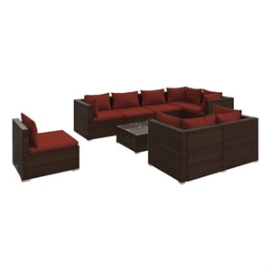 Afuera Living 9 Piece Steel Large Garden Lounge Set in Red/Brown