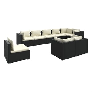 Afuera Living 9 Piece Poly Rattan Small Garden Lounge Set in Black/Cream