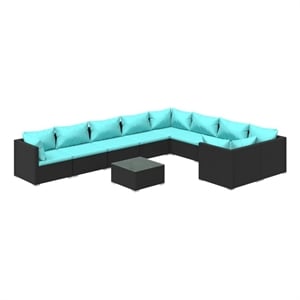 Afuera Living Contemporary Steel Large Garden Lounge Set in Black/Blue
