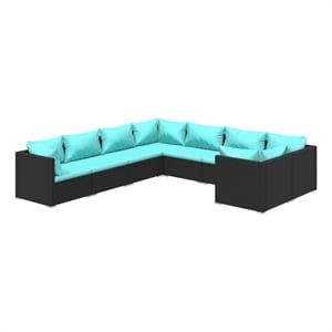 Afuera Living 8 Piece Poly Rattan Large Garden Lounge Set in Black/Blue