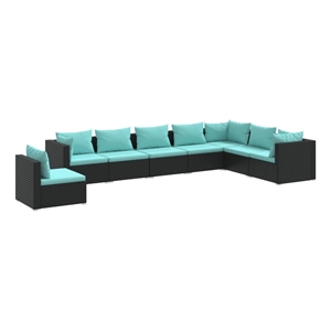 Afuera Living Contemporary 8 Piece Steel Garden Lounge Set in Black/Blue