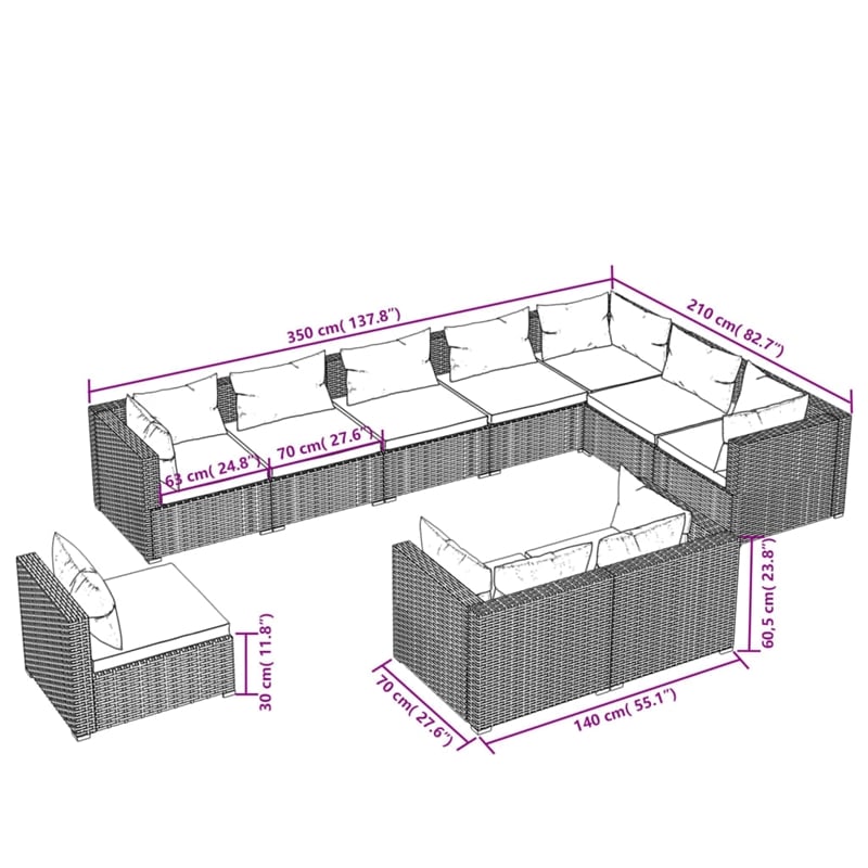 Afuera Living 10 Piece Poly Rattan Garden Lounge Set in Brown