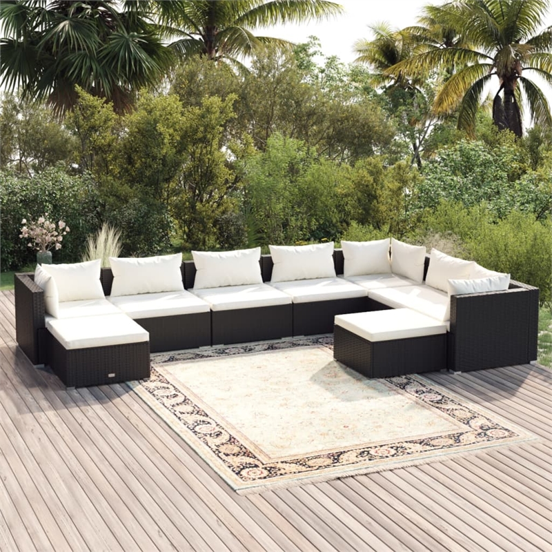 Afuera Living 9 Piece Steel Garden Lounge Set in Black/Cream
