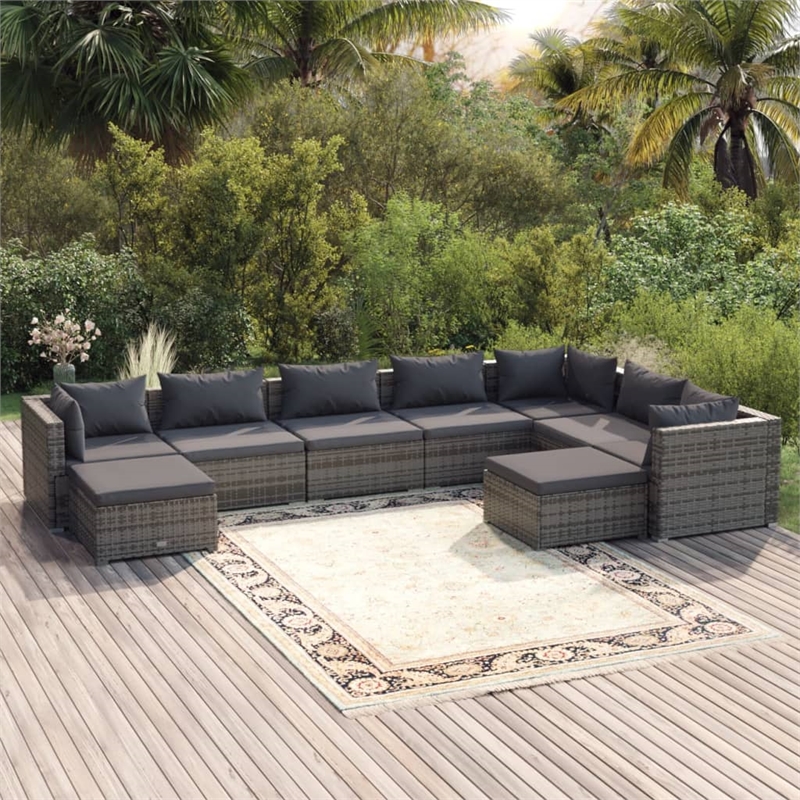 Afuera Living 9 Piece Poly Rattan Garden Lounge Set in Gray/Anthracite