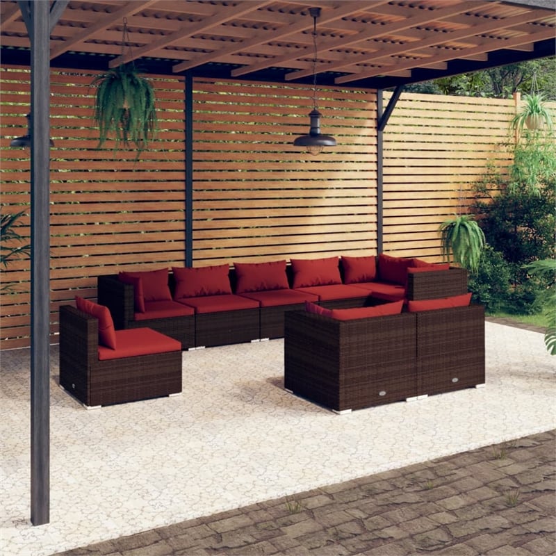 Afuera Living Contemporary 9 Piece Garden Lounge Set in Red/Brown