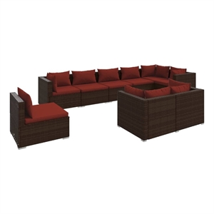 Afuera Living Contemporary 9 Piece Garden Lounge Set in Red/Brown