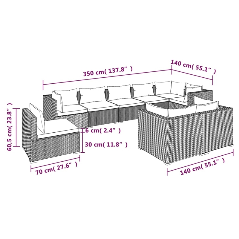 Afuera Living Contemporary Poly Rattan Garden Lounge Set in Brown