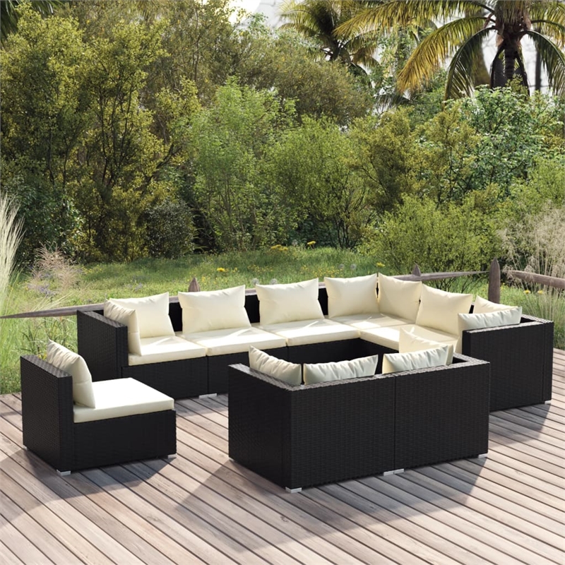 Afuera Living Contemporary 9 Piece Garden Lounge Set in Black/Cream