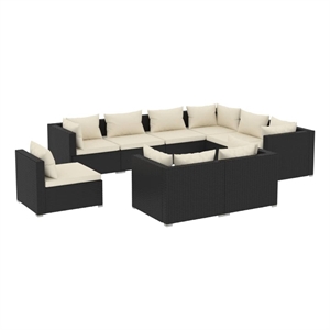 Afuera Living Contemporary 9 Piece Garden Lounge Set in Black/Cream