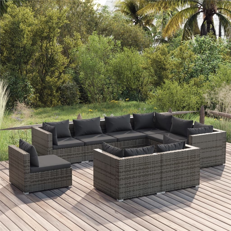 Afuera Living Contemporary 9 Piece Poly Rattan Garden Lounge Set in Gray