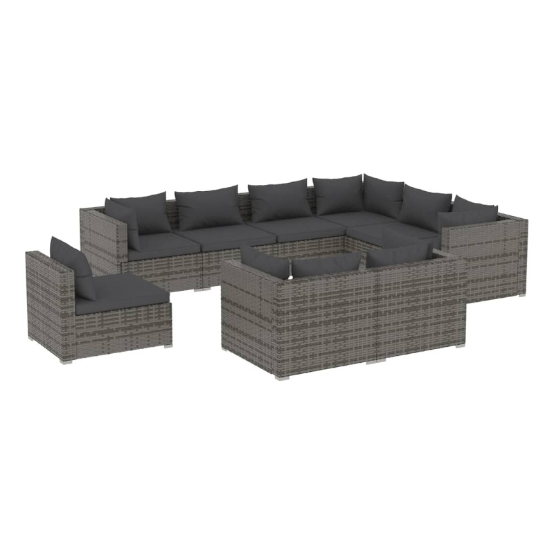 Afuera Living Contemporary 9 Piece Poly Rattan Garden Lounge Set in Gray