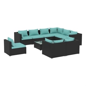 Afuera Living 10 Piece Steel Small Garden Lounge Set in Black/Blue