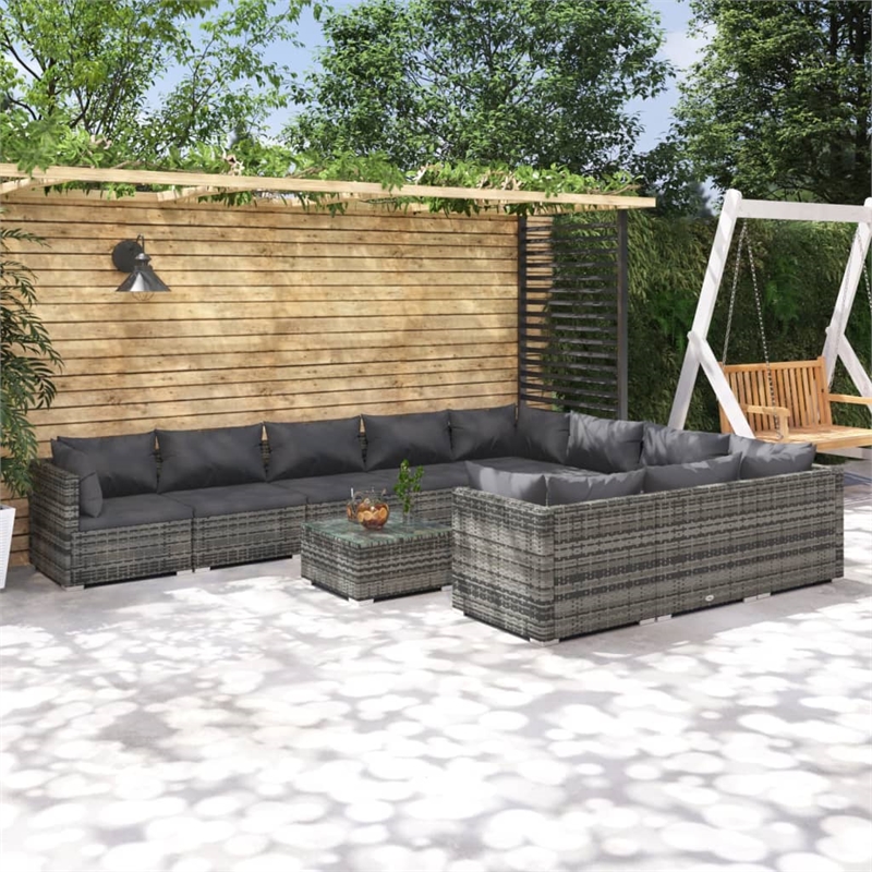 Afuera Living 11 Piece Poly Rattan Large Garden Lounge Set in Gray/Anthracite